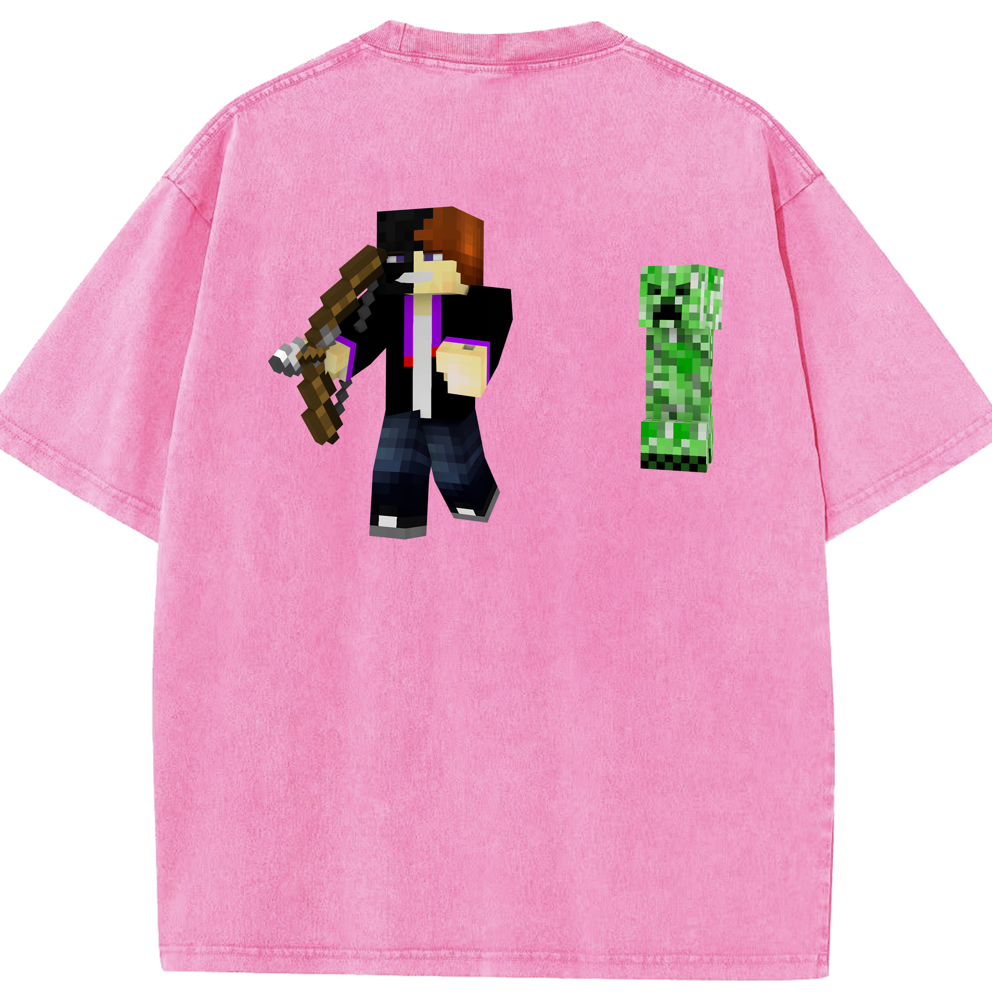 （画像用） マインクラフト ブロックの世界 Minecraft MC Block world 綿100% ヴィンテージ風 半袖Tシャツ（背面プリント）